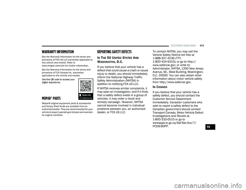 JEEP WRANGLER 4XE 2021 Owners Manual 10
21_JL_OM_EN_USC_t.book Page 459 JEEP WRANGLER 4XE 2021 Owners Manual 10
21_JL_OM_EN_USC_t.book Page 459
