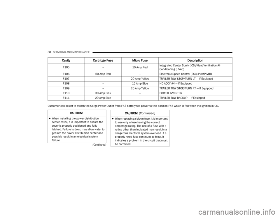 JEEP WRANGLER RUBICON 2022 Owners Guide �&�$�8�7�,�2�1�
When installing the power distribution 
center cover, it is important to ensure the 
cover is properly positioned and fully 
latched. Failure to do so may allow water to 
get into 
