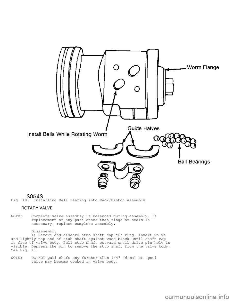 JEEP CHEROKEE 1988 Service Repair Manual Fig. 10: Installing Ball Bearing into Rack/Piston Assembly
ROTARY VALVE
NOTE: Complete valve assembly is balanced during assembly. If
replacement of any part other than rings or JEEP CHEROKEE 1988 Service Repair Manual Fig. 10: Installing Ball Bearing into Rack/Piston Assembly
ROTARY VALVE
NOTE: Complete valve assembly is balanced during assembly. If
replacement of any part other than rings or