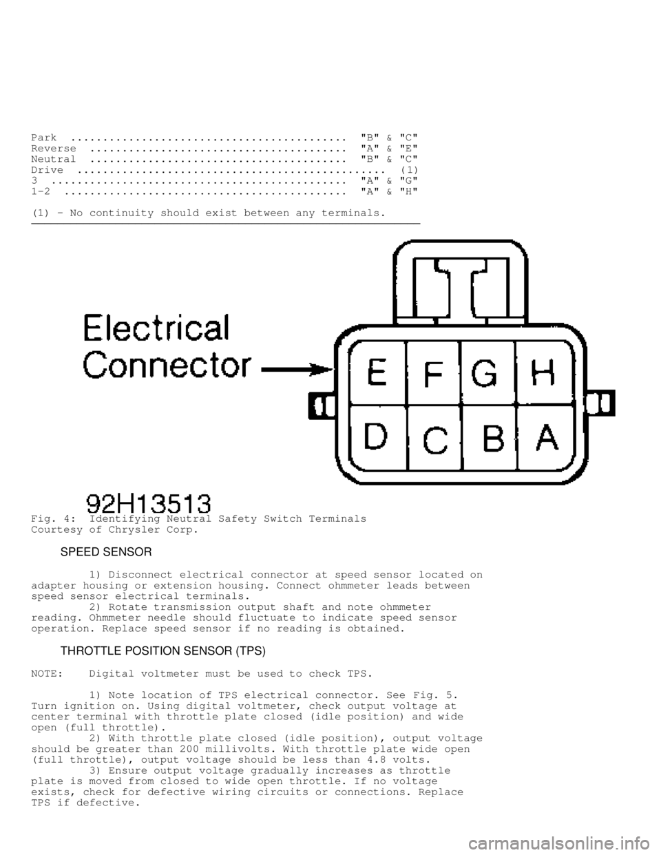 JEEP CHEROKEE 1988  Service Repair Manual Park  ...........................................  "B" & "C"
Reverse  ........................................  "A" & "E"
Neutral  ........................................  "B" & "C"
Drive  ..........
