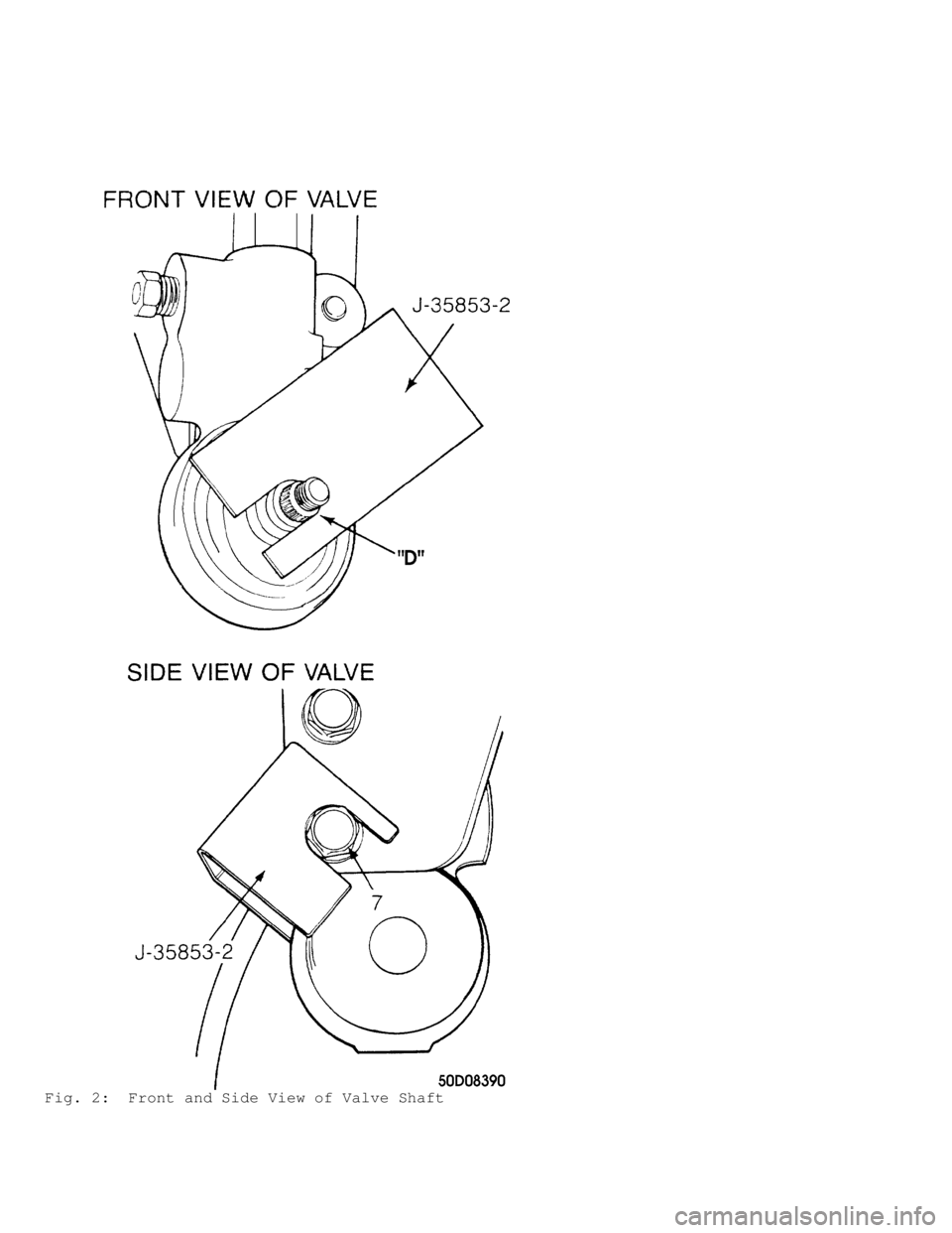JEEP CHEROKEE 1988  Service Repair Manual Fig. 2:  Front and Side View of Valve Shaft                      