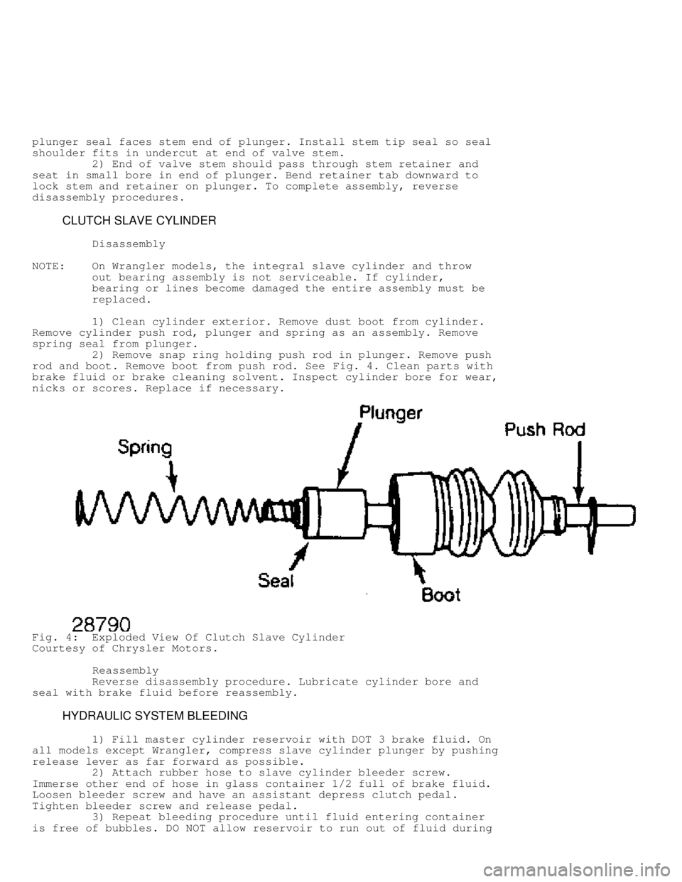 JEEP CHEROKEE 1988  Service Repair Manual plunger seal faces stem end of plunger. Install stem tip seal so seal
shoulder fits in undercut at end of valve stem.
         2) End of valve stem should pass through stem retainer and
seat in small 