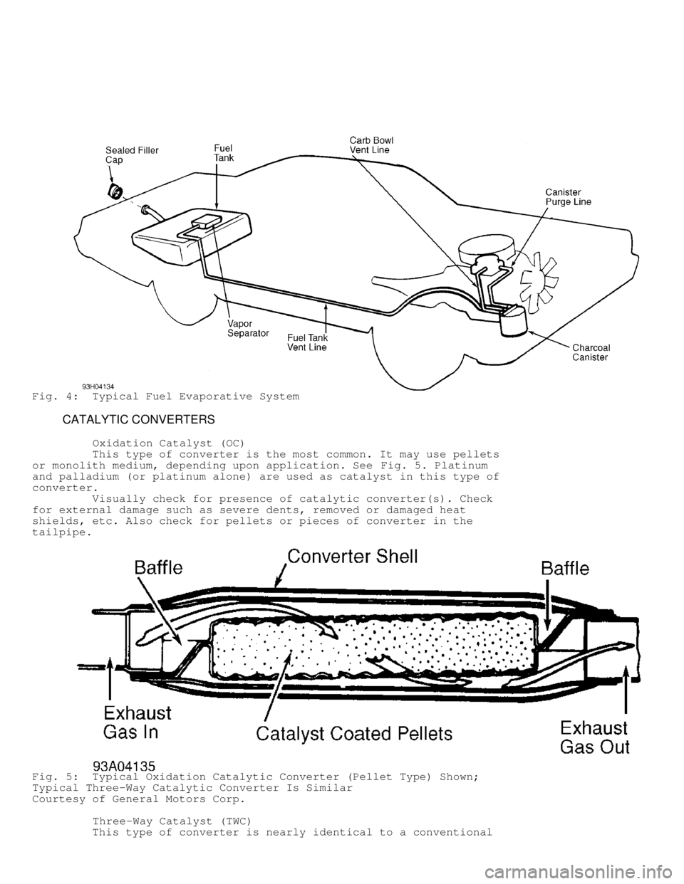 JEEP CHEROKEE 1988  Service Repair Manual Fig. 4:  Typical Fuel Evaporative System
         CATALYTIC CONVERTERS
          Oxidation Catalyst (OC)
         This type of converter is the most common. It may use pellets
or monolith medium, depe