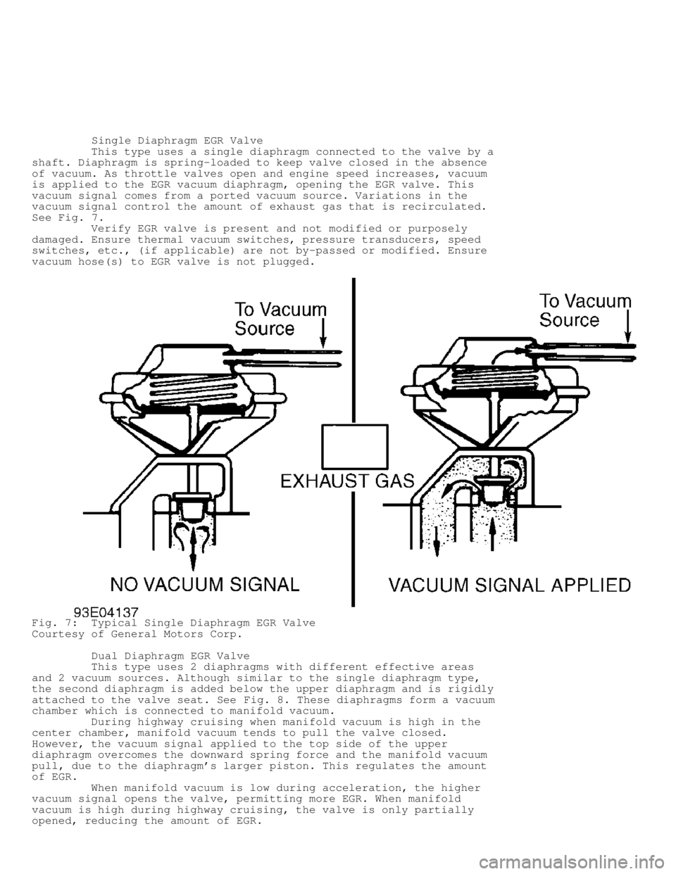 JEEP CHEROKEE 1988  Service Repair Manual          Single Diaphragm EGR Valve
         This type uses a single diaphragm connected to the valve by a
shaft. Diaphragm is spring-loaded to keep valve closed in the absence
of vacuum. As throttle 