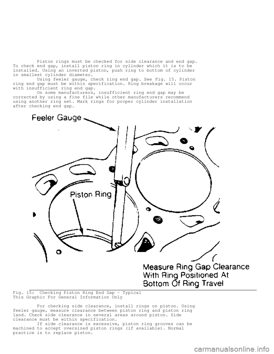 JEEP CHEROKEE 1988 Service Repair Manual Piston rings must be checked for side clearance and end gap.
To check end gap, install piston ring in cylinder which it is to be
installed. Using an inverted piston, push ring to bottom of cy JEEP CHEROKEE 1988 Service Repair Manual Piston rings must be checked for side clearance and end gap.
To check end gap, install piston ring in cylinder which it is to be
installed. Using an inverted piston, push ring to bottom of cy
