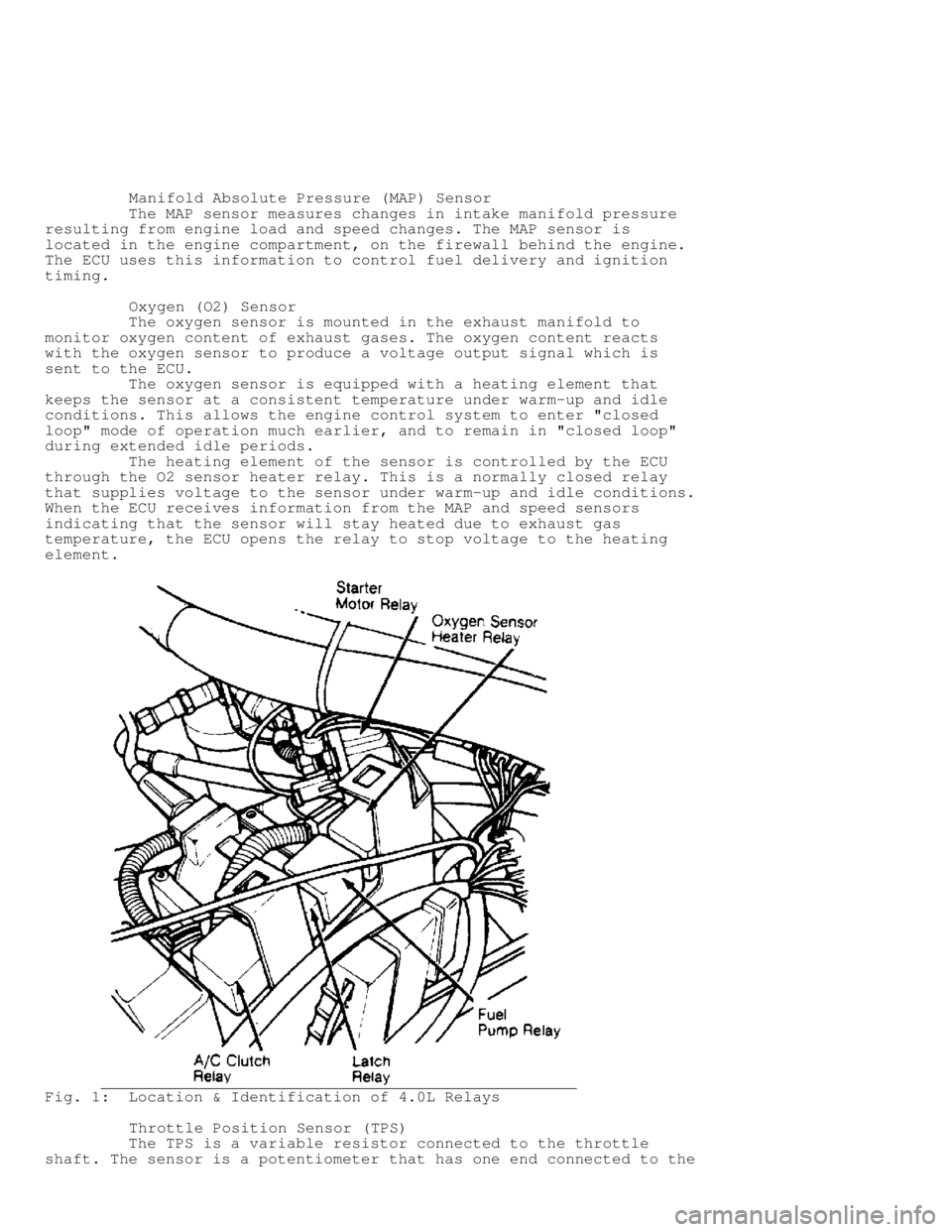 JEEP CHEROKEE 1988  Service Manual PDF          Manifold Absolute Pressure (MAP) Sensor
         The MAP sensor measures changes in intake manifold pressure
resulting from engine load and speed changes. The MAP sensor is
located in the eng