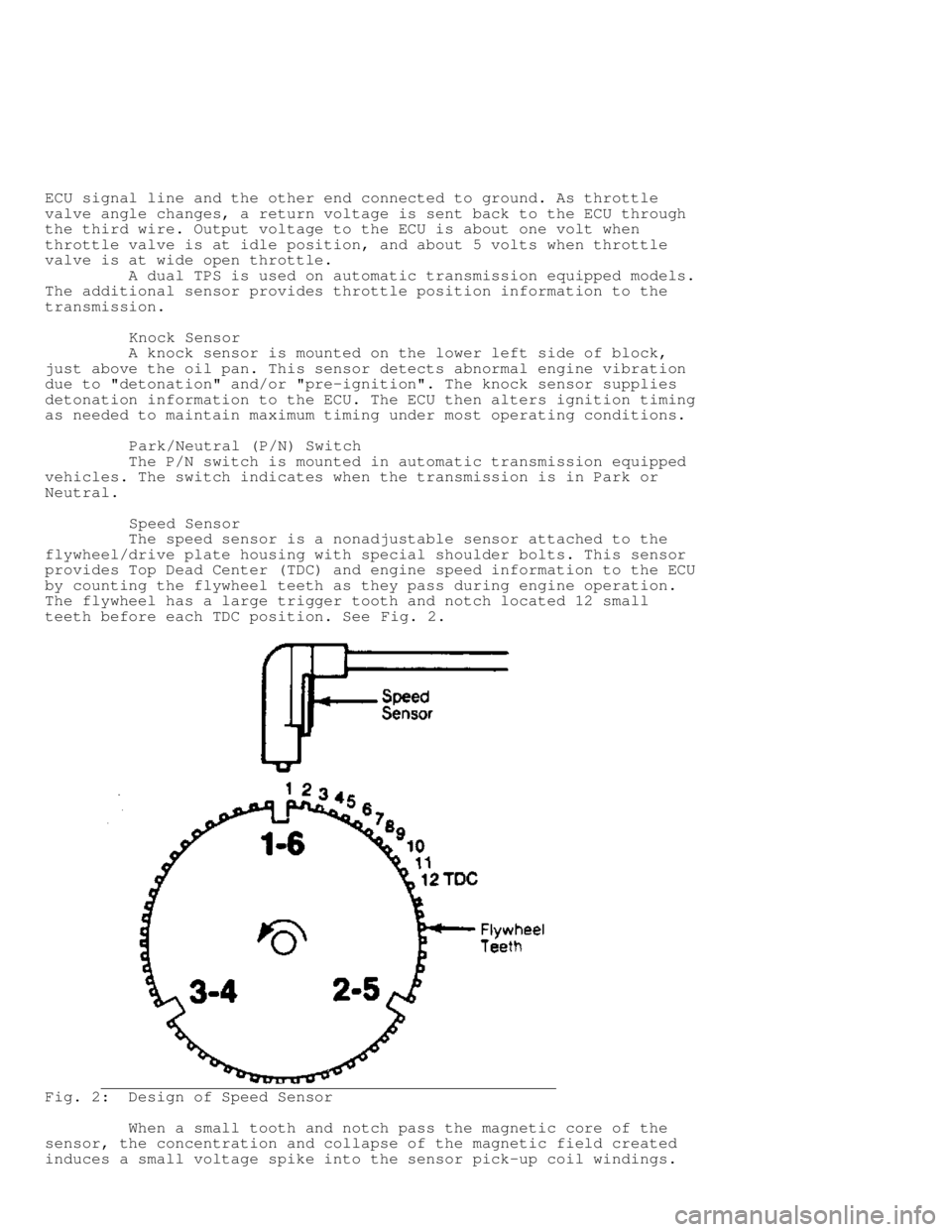 JEEP CHEROKEE 1988  Service Manual PDF ECU signal line and the other end connected to ground. As throttle
valve angle changes, a return voltage is sent back to the ECU through
the third wire. Output voltage to the ECU is about one volt whe