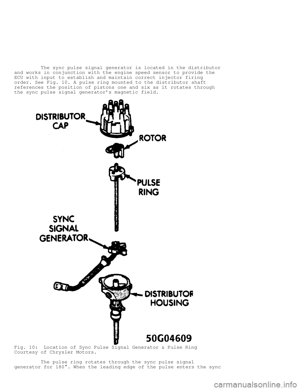 JEEP CHEROKEE 1988 Service Repair Manual The sync pulse signal generator is located in the distributor
and works in conjunction with the engine speed sensor to provide the
ECU with input to establish and maintain correct injector fi JEEP CHEROKEE 1988 Service Repair Manual The sync pulse signal generator is located in the distributor
and works in conjunction with the engine speed sensor to provide the
ECU with input to establish and maintain correct injector fi