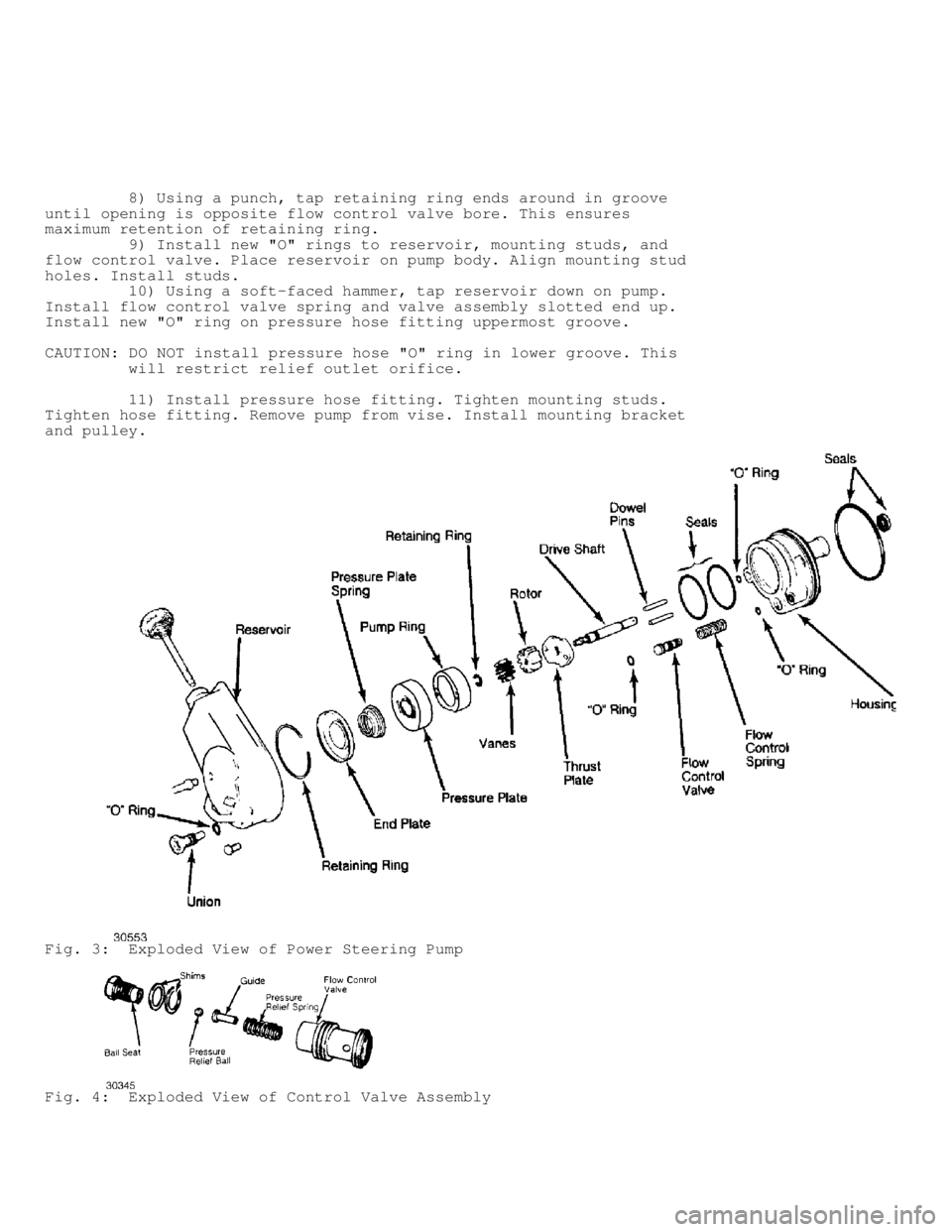 JEEP CHEROKEE 1988 Service Repair Manual 8) Using a punch, tap retaining ring ends around in groove
until opening is opposite flow control valve bore. This ensures
maximum retention of retaining ring.
9) Install new "O" rin JEEP CHEROKEE 1988 Service Repair Manual 8) Using a punch, tap retaining ring ends around in groove
until opening is opposite flow control valve bore. This ensures
maximum retention of retaining ring.
9) Install new "O" rin