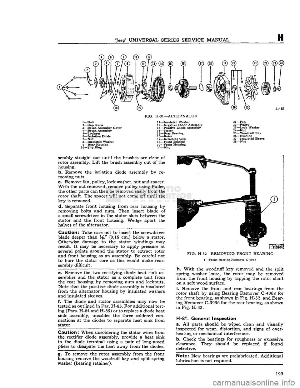 JEEP DJ 1953 Service Manual
Jeep
UNIVERSAL
SERIES SERVICE
MANUAL
H
©
© © ® (a
1—
Bolt
2— Cap
Screw
3—
Brush
Assembly
Cover
4—
Brush
Assembly
5—
Locknut
6—
Isolation
Diode 7— Nut
JEEP DJ 1953 Service Manual
Jeep
UNIVERSAL
SERIES SERVICE
MANUAL
H
©
© © ® (a
1—
Bolt
2— Cap
Screw
3—
Brush
Assembly
Cover
4—
Brush
Assembly
5—
Locknut
6—
Isolation
Diode 7— Nut