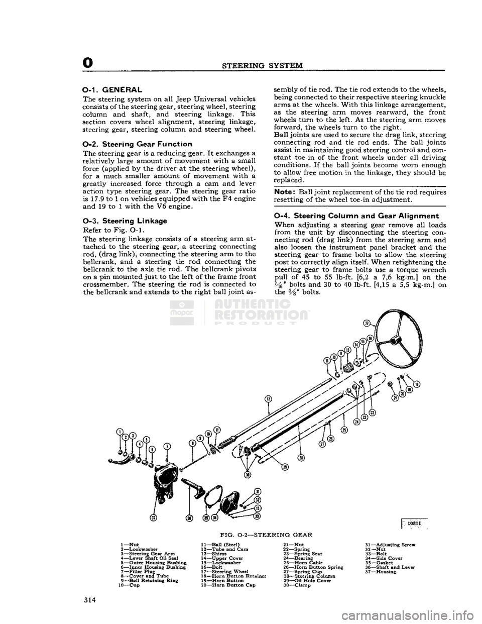 JEEP DJ 1953  Service Manual 
STEERING
 SYSTEM 

O-L
 GENERAL 

The
 steering system on all Jeep Universal vehicles 
consists of the steering gear, steering wheel, steering  column and shaft, and steering linkage.
 This 

section