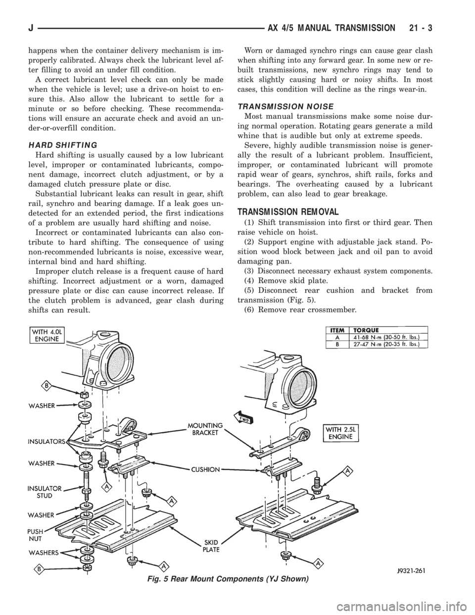 JEEP XJ 1995 Service And Repair Manual happens when the container delivery mechanism is im-
properly calibrated. Always check the lubricant level af-
ter filling to avoid an under fill condition.
A correct lubricant level check can only be JEEP XJ 1995 Service And Repair Manual happens when the container delivery mechanism is im-
properly calibrated. Always check the lubricant level af-
ter filling to avoid an under fill condition.
A correct lubricant level check can only be