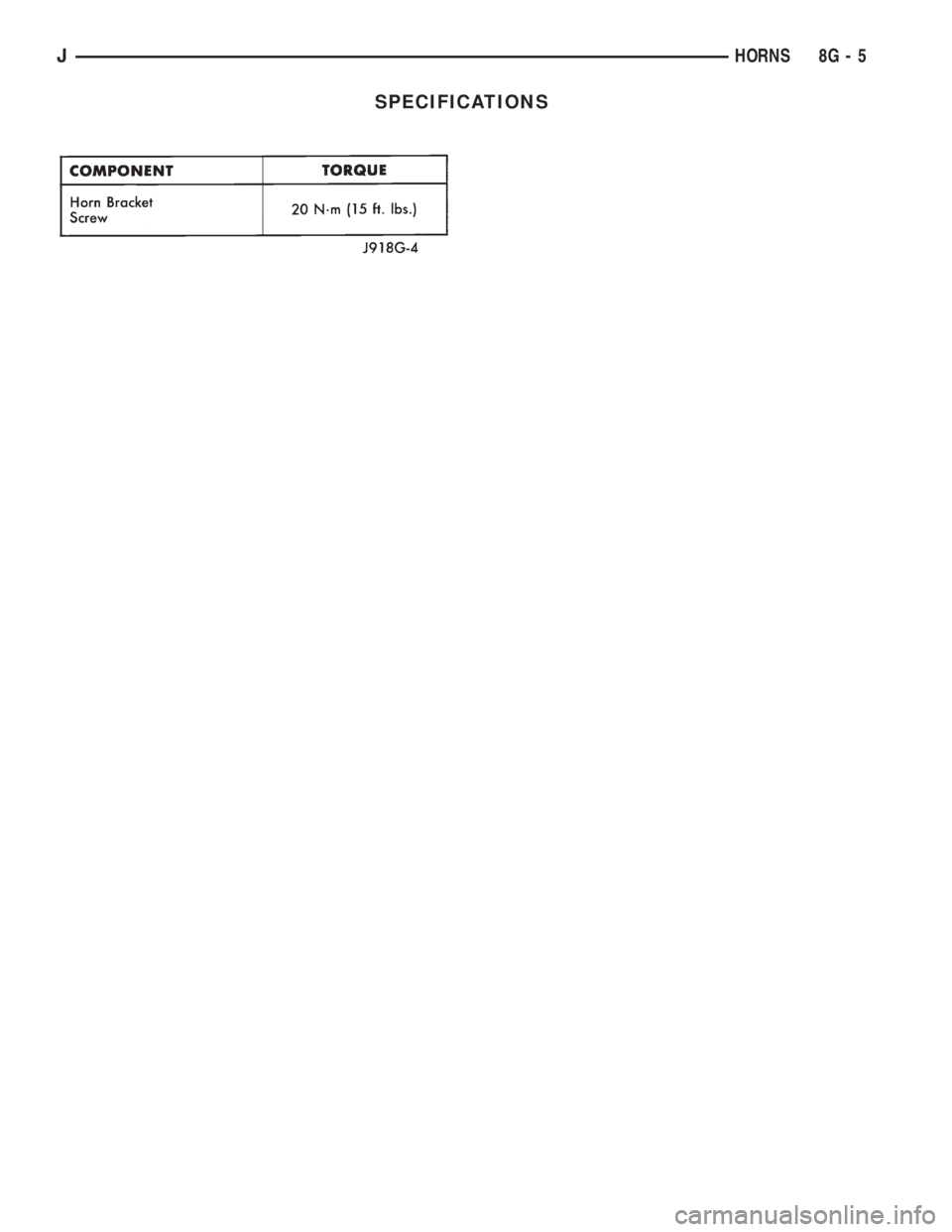 JEEP YJ 1995 Service And Repair Manual SPECIFICATIONS
JHORNS 8G - 5 JEEP YJ 1995 Service And Repair Manual SPECIFICATIONS
JHORNS 8G - 5
