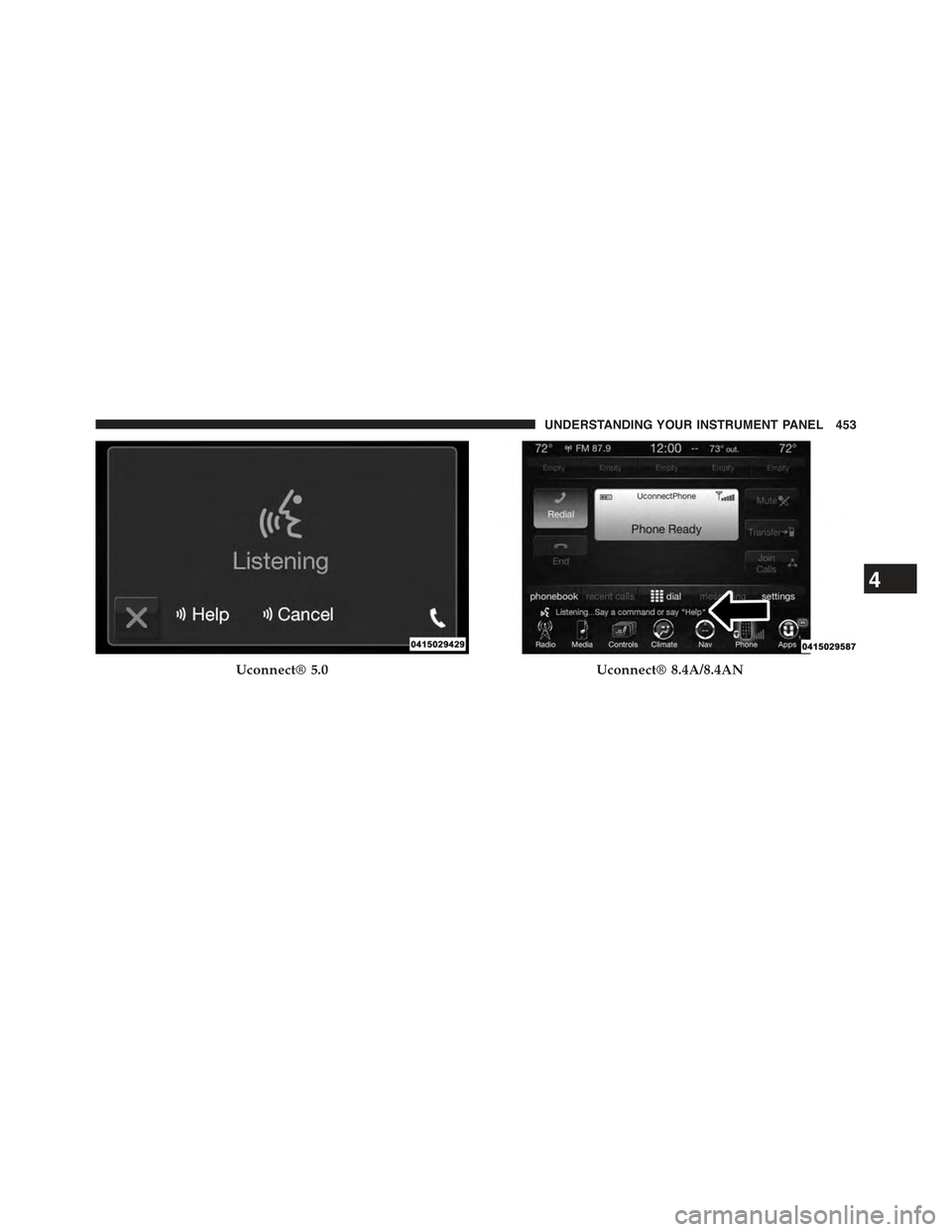 JEEP CHEROKEE 2015 KL / 5.G Owners Manual Uconnect® 5.0Uconnect® 8.4A/8.4AN
4
UNDERSTANDING YOUR INSTRUMENT PANEL 453 