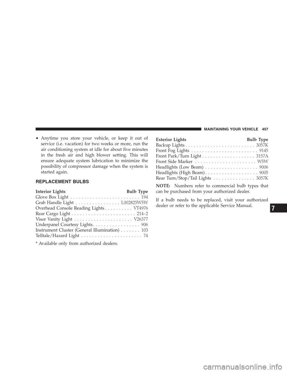 JEEP COMMANDER 2009 1.G Owners Manual •Anytime you store your vehicle, or keep it out of
service (i.e. vacation) for two weeks or more, run the
air conditioning system at idle for about five minutes
in the fresh air and high blower sett