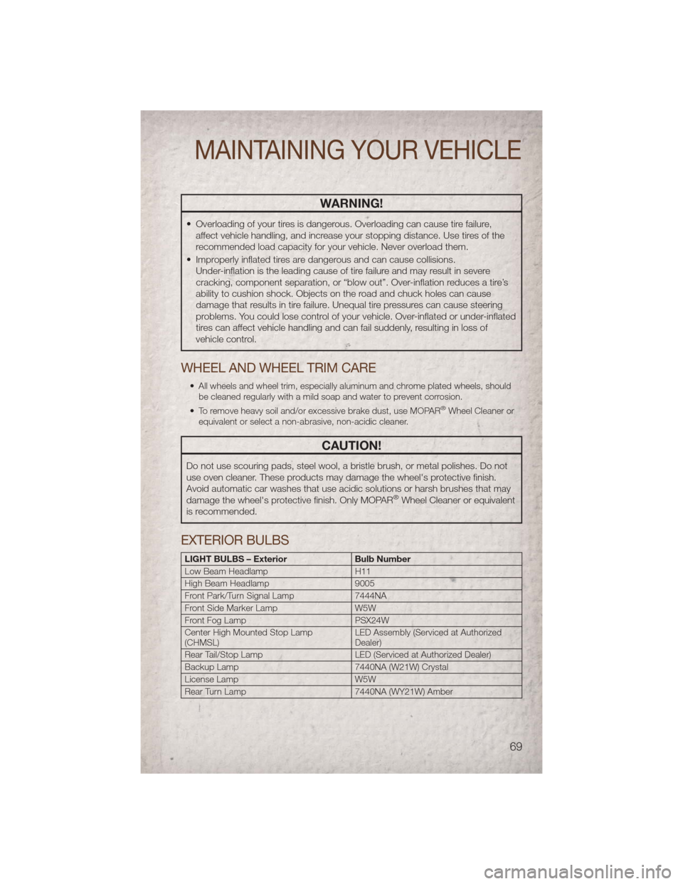 JEEP COMPASS 2011 1.G Manual PDF WARNING!
• Overloading of your tires is dangerous. Overloading can cause tire failure,affect vehicle handling, and increase your stopping distance. Use tires of the
recommended load capacity for you JEEP COMPASS 2011 1.G Manual PDF WARNING!
• Overloading of your tires is dangerous. Overloading can cause tire failure,affect vehicle handling, and increase your stopping distance. Use tires of the
recommended load capacity for you