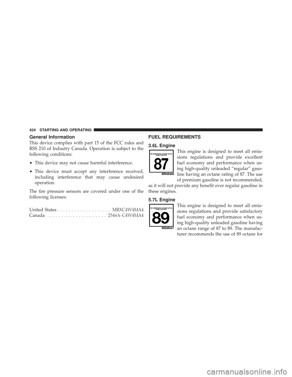 JEEP GRAND CHEROKEE 2011 WK2 / 4.G Service Manual General Information
This device complies with part 15 of the FCC rules and
RSS 210 of Industry Canada. Operation is subject to the
following conditions:
•This device may not cause harmful interferen