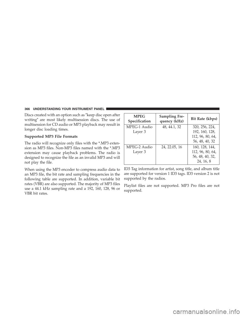 JEEP GRAND CHEROKEE 2013 WK2 / 4.G Owners Manual Discs created with an option such askeep disc open after
writingare most likely multisession discs. The use of
multisession for CD audio or MP3 playback may result in
longer disc loading times.
Supp