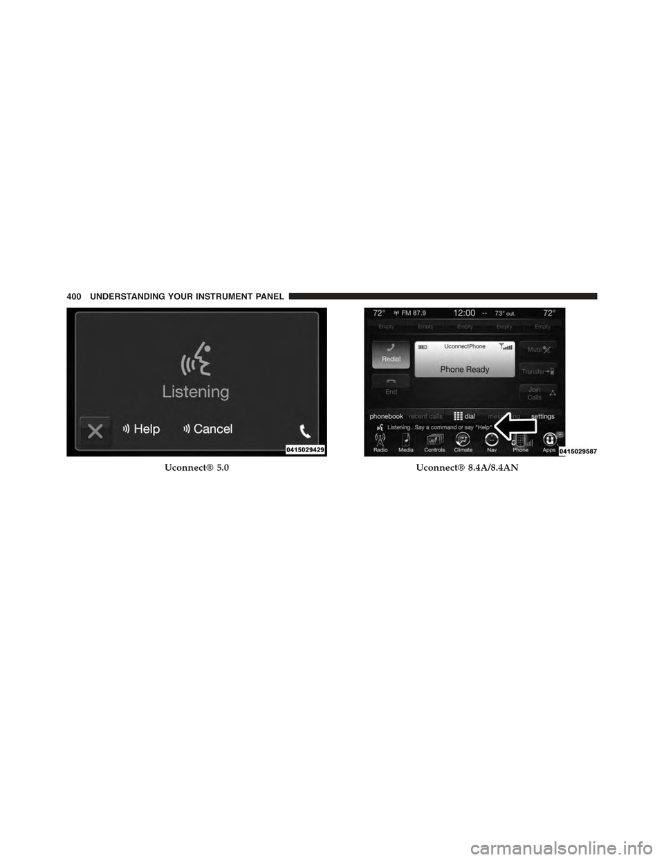 JEEP GRAND CHEROKEE 2015 WK2 / 4.G Owners Manual Uconnect® 5.0Uconnect® 8.4A/8.4AN
400 UNDERSTANDING YOUR INSTRUMENT PANEL 