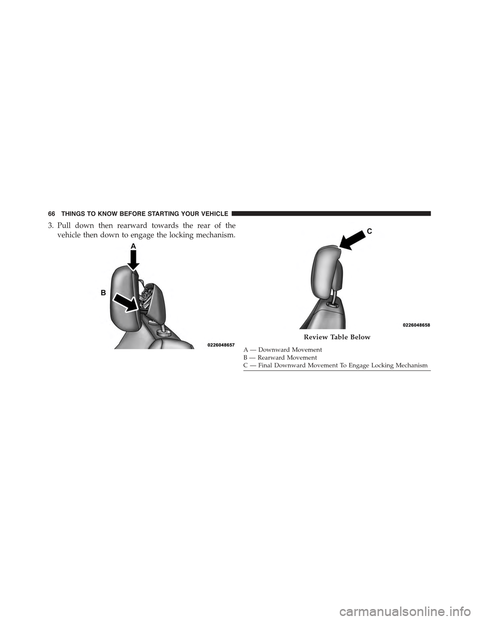 JEEP GRAND CHEROKEE 2015 WK2 / 4.G Repair Manual 3. Pull down then rearward towards the rear of the
vehicle then down to engage the locking mechanism.
A— Downward MovementB—RearwardMovementC—FinalDownwardMovementToEngageLockingMechanism
Review JEEP GRAND CHEROKEE 2015 WK2 / 4.G Repair Manual 3. Pull down then rearward towards the rear of the
vehicle then down to engage the locking mechanism.
A— Downward MovementB—RearwardMovementC—FinalDownwardMovementToEngageLockingMechanism
Review