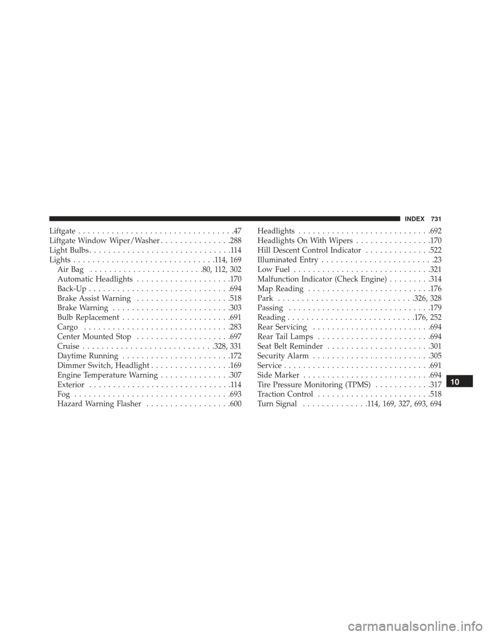 JEEP GRAND CHEROKEE 2016 WK2 / 4.G Owners Manual Liftgate.................................47
Liftgate Window Wiper/Washer ...............288
Light Bulbs ..............................114
Lights ..............................114,169
AirBag .......... JEEP GRAND CHEROKEE 2016 WK2 / 4.G Owners Manual Liftgate.................................47
Liftgate Window Wiper/Washer ...............288
Light Bulbs ..............................114
Lights ..............................114,169
AirBag ..........