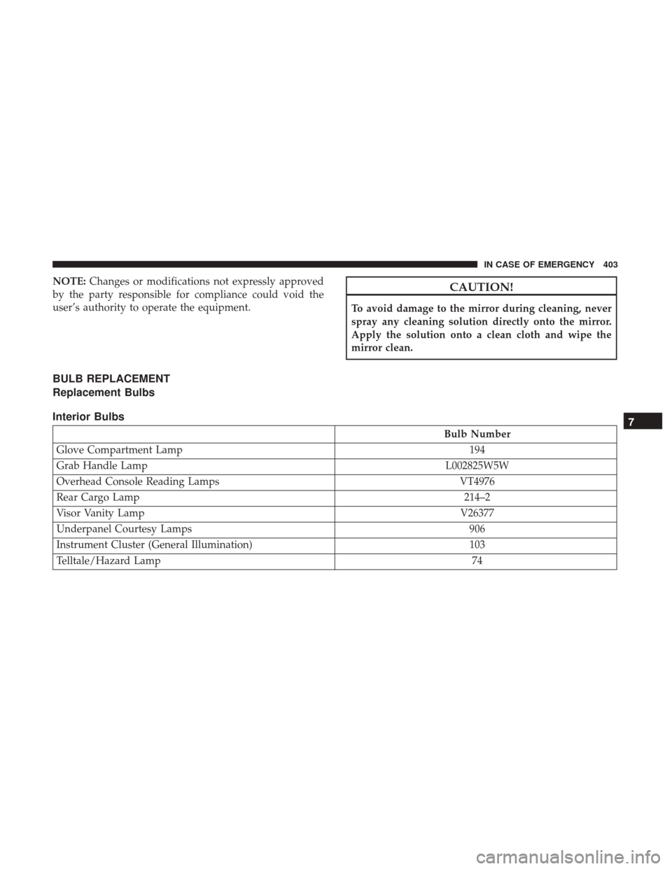 JEEP GRAND CHEROKEE 2017 WK2 / 4.G Owners Manual NOTE:Changes or modifications not expressly approved
by the party responsible for compliance could void the
user’s authority to operate the equipment.CAUTION!
To avoid damage to the mirror during cl JEEP GRAND CHEROKEE 2017 WK2 / 4.G Owners Manual NOTE:Changes or modifications not expressly approved
by the party responsible for compliance could void the
user’s authority to operate the equipment.CAUTION!
To avoid damage to the mirror during cl