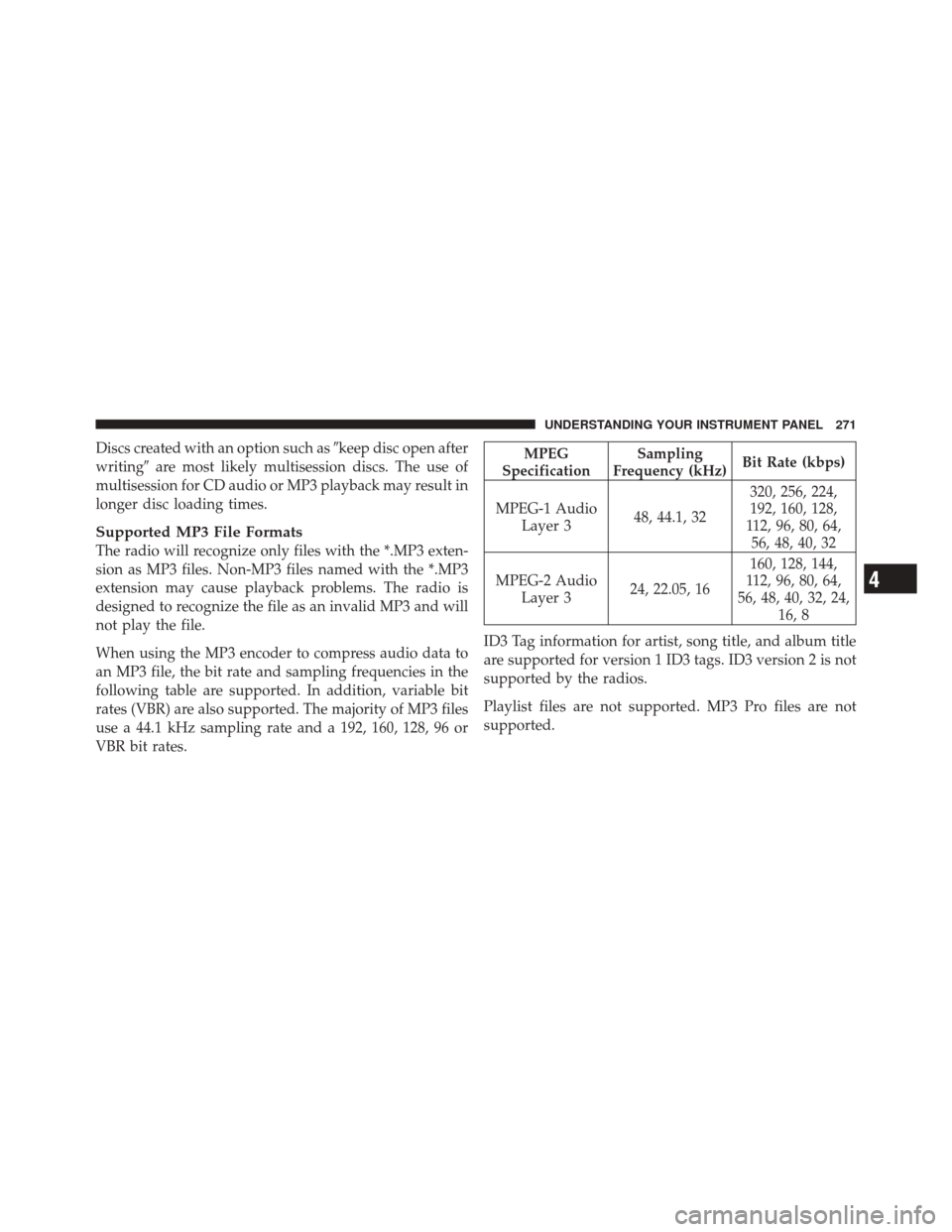 JEEP LIBERTY 2010 KK / 2.G Owners Manual Discs created with an option such askeep disc open after
writing are most likely multisession discs. The use of
multisession for CD audio or MP3 playback may result in
longer disc loading times.
Sup