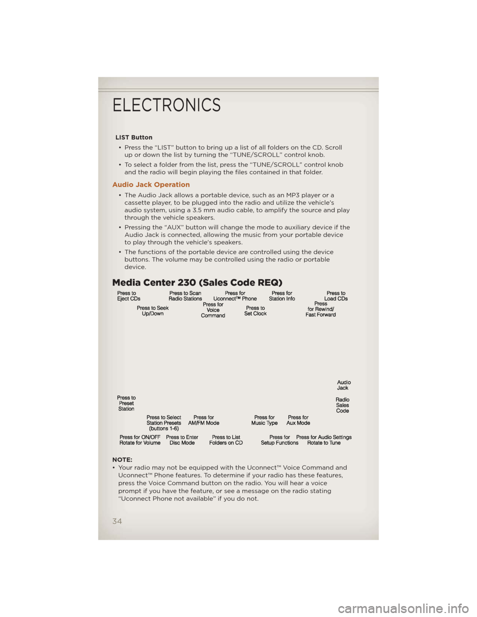 JEEP LIBERTY 2012 KK / 2.G User Guide LIST Button• Press the “LIST” button to bring up a list of all folders on the CD. Scroll up or down the list by turning the “TUNE/SCROLL” control knob.
• To select a folder from the list, 