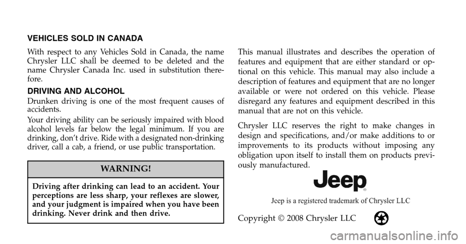 JEEP PATRIOT 2009 1.G Owners Manual 