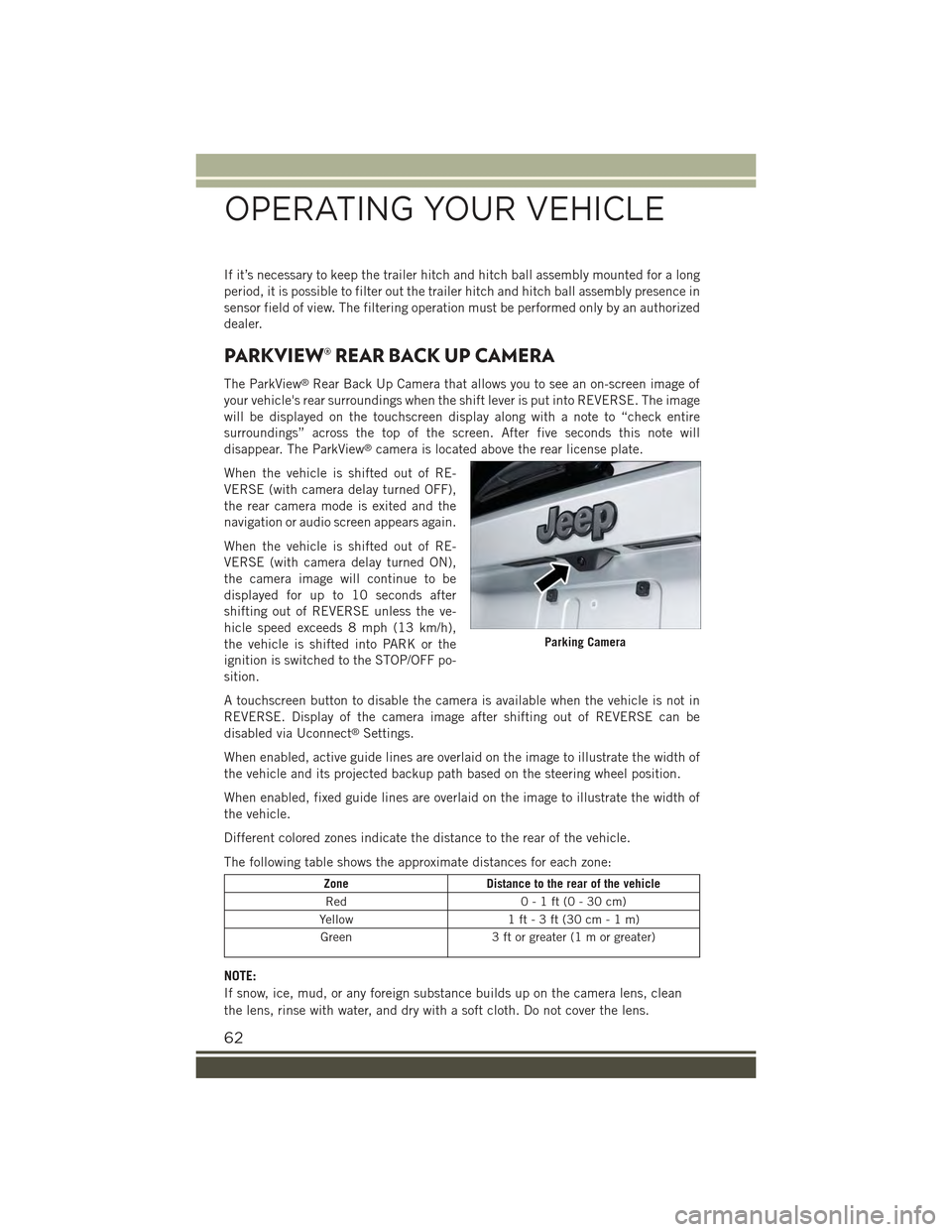 JEEP RENEGADE 2015 1.G Repair Manual If it’s necessary to keep the trailer hitch and hitch ball assembly mounted for a long
period, it is possible to filter out the trailer hitch and hitch ball assembly presence in
sensor field of view JEEP RENEGADE 2015 1.G Repair Manual If it’s necessary to keep the trailer hitch and hitch ball assembly mounted for a long
period, it is possible to filter out the trailer hitch and hitch ball assembly presence in
sensor field of view