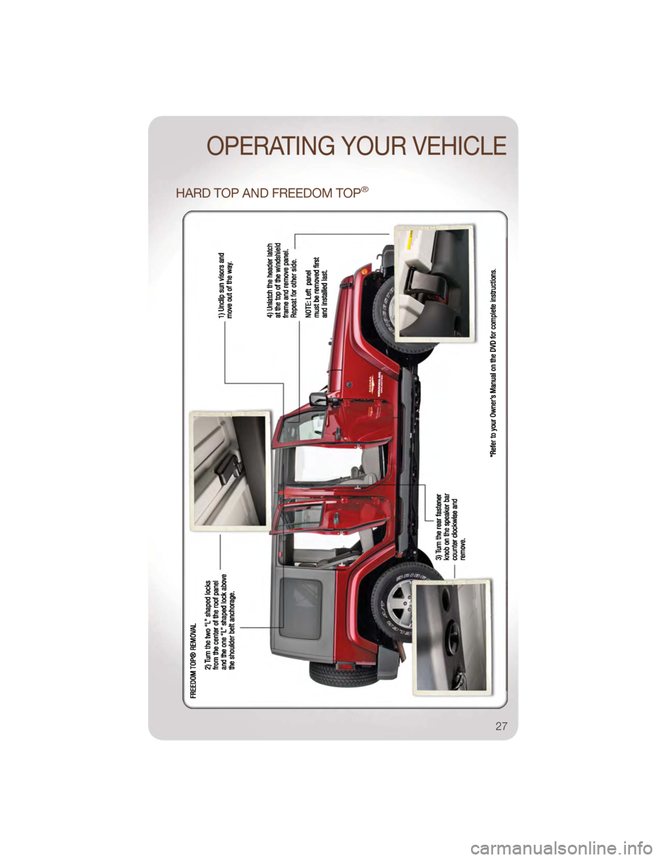 JEEP WRANGLER 2011 JK / 3.G Owners Manual HARD TOP AND FREEDOM TOP®
OPERATING YOUR VEHICLE
27 