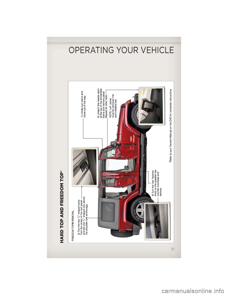 JEEP WRANGLER 2012 JK / 3.G Owners Guide HARD TOP AND FREEDOM TOP®
OPERATING YOUR VEHICLE
31 