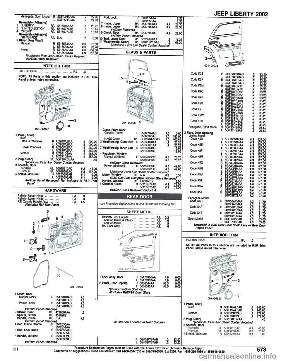 JEEP LIBERTY 2002 KJ / 1.G Workshop Manual \:-- .-11
~
JEEP LIBERTY 2002enega e, po 5 :~5, Lock 507 3 2.35L 5GF35HS5AA .,. 29.~5 L 5072355AA 2.35eNamapiate (Adha$lve) 7 Hinge, Upper R/L 55177026AA #.2 28.35 2 "LIBERTY" R/L 55156604AA .2 23.7