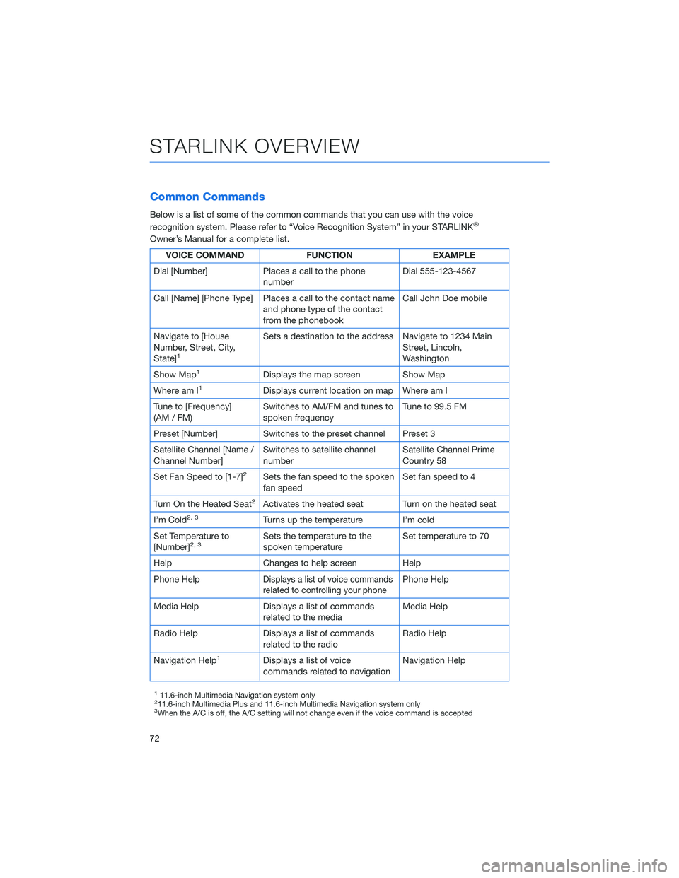 SUBARU OUTBACK 2022 Getting Started Guide Common Commands
Below is a list of some of the common commands that you can use with the voice
recognition system. Please refer to “Voice Recognition System” in your STARLINK®
Owner’s Manual fo SUBARU OUTBACK 2022 Getting Started Guide Common Commands
Below is a list of some of the common commands that you can use with the voice
recognition system. Please refer to “Voice Recognition System” in your STARLINK®
Owner’s Manual fo