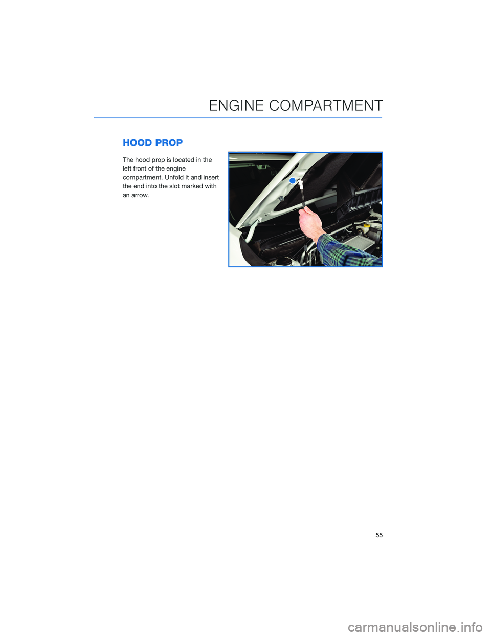 SUBARU ASCENT 2022 Getting Started Guide HOOD PROP
The hood prop is located in the
left front of the engine
compartment. Unfold it and insert
the end into the slot marked with
an arrow.
ENGINE COMPARTMENT
55 SUBARU ASCENT 2022 Getting Started Guide HOOD PROP
The hood prop is located in the
left front of the engine
compartment. Unfold it and insert
the end into the slot marked with
an arrow.
ENGINE COMPARTMENT
55