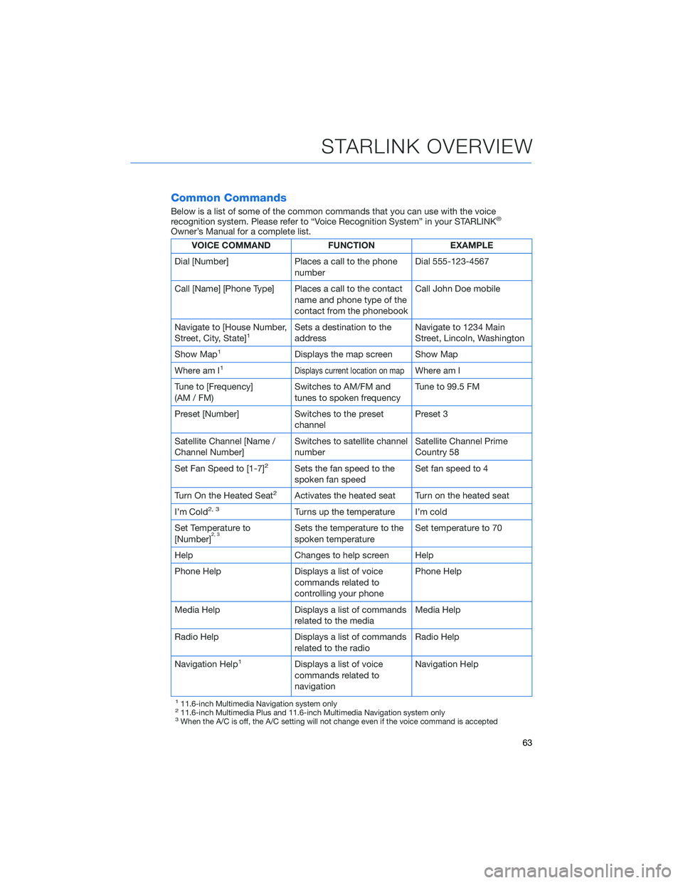 SUBARU LEGACY 2022 Getting Started Guide Common Commands
Below is a list of some of the common commands that you can use with the voice
recognition system. Please refer to “Voice Recognition System” in your STARLINK®
Owner’s Manual fo SUBARU LEGACY 2022 Getting Started Guide Common Commands
Below is a list of some of the common commands that you can use with the voice
recognition system. Please refer to “Voice Recognition System” in your STARLINK®
Owner’s Manual fo