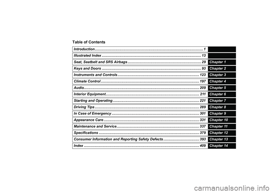 SUBARU BRZ 2022  Owners Manual Table of ContentsIntroduction ............................................................................................................. 1Illustrated Index .........................................