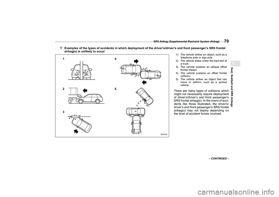 SUBARU BRZ 2022 Manual Online SRS Airbag (Supplemental Restraint System Airbag)
79
Seat, Seatbelt and SRS Airbags1
– CONTINUED –
▽Examples of the types of accidents in which deployment of the driver’s/driver’s and front SUBARU BRZ 2022 Manual Online SRS Airbag (Supplemental Restraint System Airbag)
79
Seat, Seatbelt and SRS Airbags1
– CONTINUED –
▽Examples of the types of accidents in which deployment of the driver’s/driver’s and front