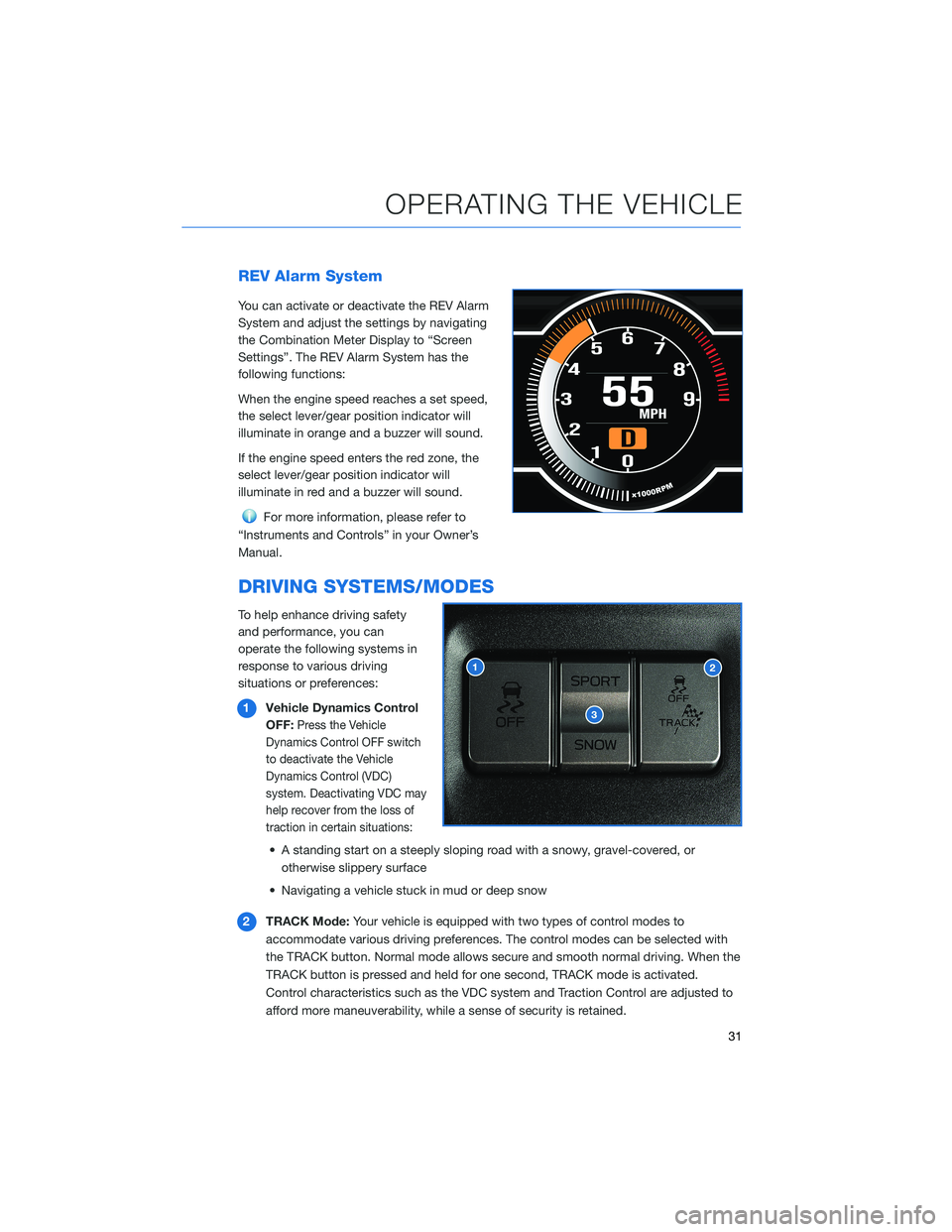 SUBARU BRZ 2022 Getting Started Guide REV Alarm System
You can activate or deactivate the REV Alarm
System and adjust the settings by navigating
the Combination Meter Display to “Screen
Settings”. The REV Alarm System has the
followin SUBARU BRZ 2022 Getting Started Guide REV Alarm System
You can activate or deactivate the REV Alarm
System and adjust the settings by navigating
the Combination Meter Display to “Screen
Settings”. The REV Alarm System has the
followin