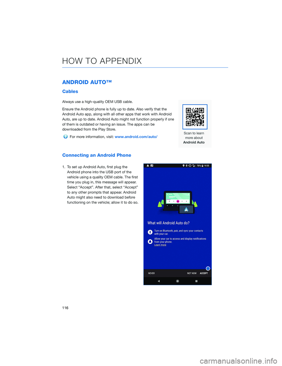 SUBARU FORESTER 2021 Getting Started Guide ANDROID AUTO™
Cables
Always use a high-quality OEM USB cable.
Ensure the Android phone is fully up to date. Also verify that the
Android Auto app, along with all other apps that work with Android
Au SUBARU FORESTER 2021 Getting Started Guide ANDROID AUTO™
Cables
Always use a high-quality OEM USB cable.
Ensure the Android phone is fully up to date. Also verify that the
Android Auto app, along with all other apps that work with Android
Au