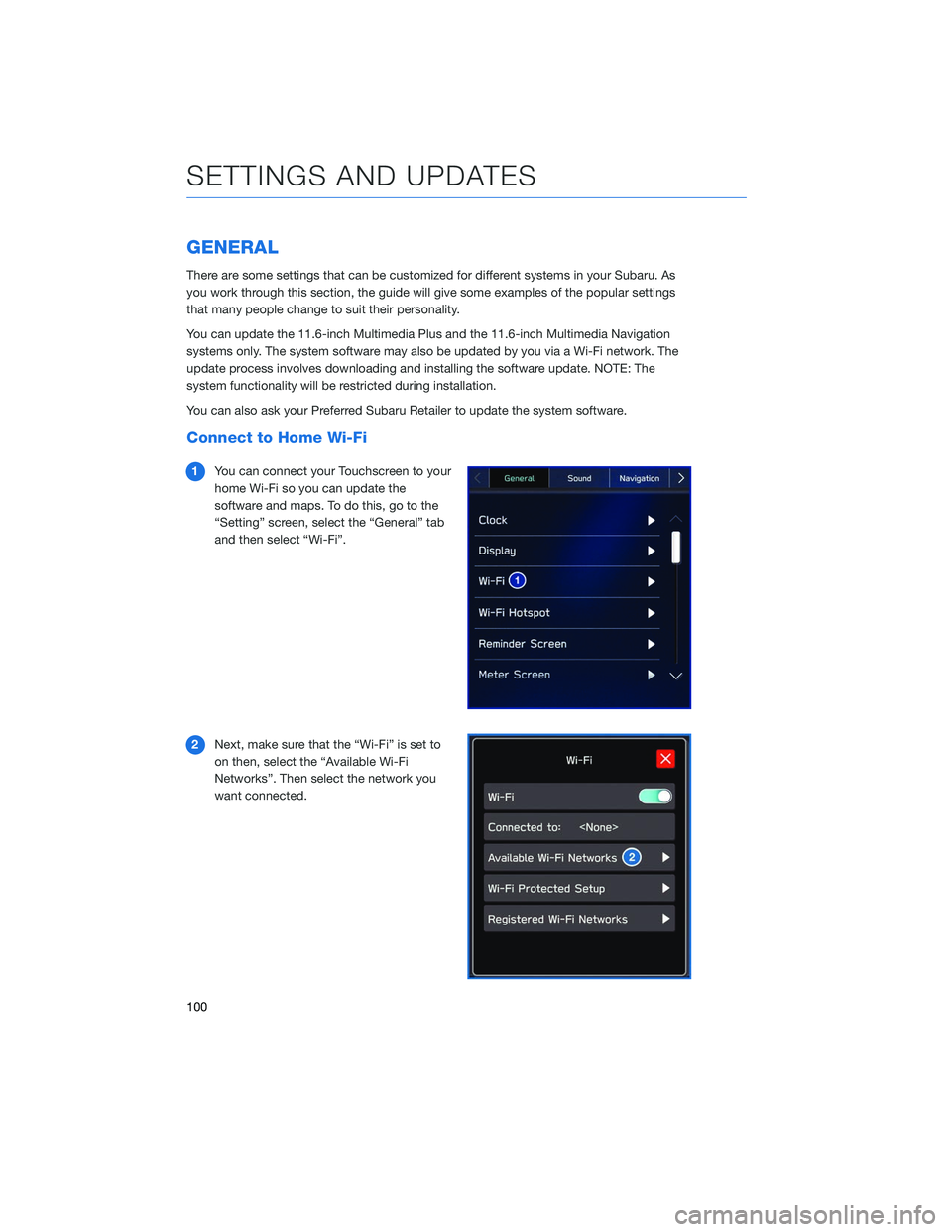 SUBARU OUTBACK 2020 Getting Started Guide GENERAL
There are some settings that can be customized for different systems in your Subaru. As
you work through this section, the guide will give some examples of the popular settings
that many peopl SUBARU OUTBACK 2020 Getting Started Guide GENERAL
There are some settings that can be customized for different systems in your Subaru. As
you work through this section, the guide will give some examples of the popular settings
that many peopl