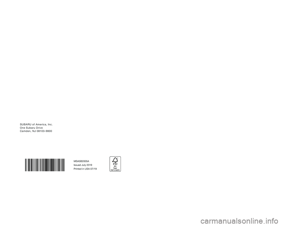 SUBARU WRX 2020  Quick Guide SUBARU of America, Inc. One Subaru Drive  Camden, NJ 08103-9800
MSA5B2005A 
Issued July 2019 
Printed in USA 07/19
Love. It’s what makes a Subaru, a Subaru.
2020
Quick Guide
WRX
WRX STI  