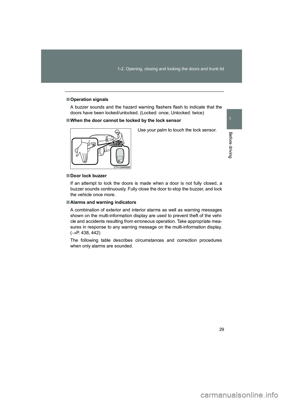 SUBARU BRZ 2020 Owners Manual 29
1-2. Opening, closing and locking the doors and trunk lid
1
Before driving
BRZ_U
■
Operation signals
A buzzer sounds and the hazard warning flashers flash to indicate that the
doors have been loc