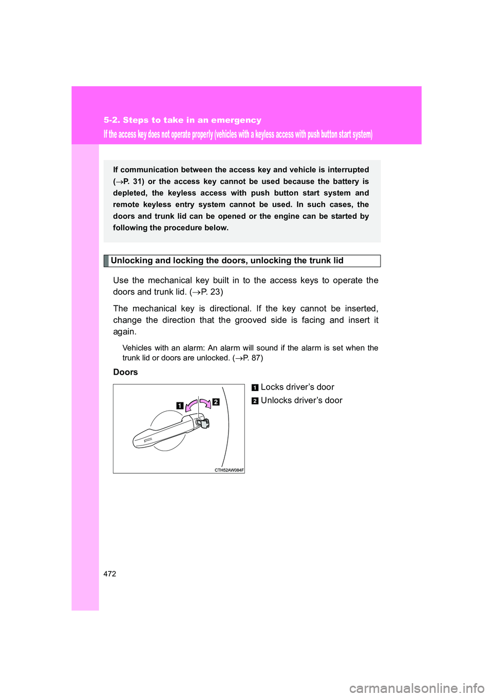 SUBARU BRZ 2020 Owners Manual 472
5-2. Steps to take in an emergency
BRZ_U
If the access key does not operate properly (vehicles with a keyless access with push button star t system)
Unlocking and locking the doors, unlocking the SUBARU BRZ 2020 Owners Manual 472
5-2. Steps to take in an emergency
BRZ_U
If the access key does not operate properly (vehicles with a keyless access with push button star t system)
Unlocking and locking the doors, unlocking the