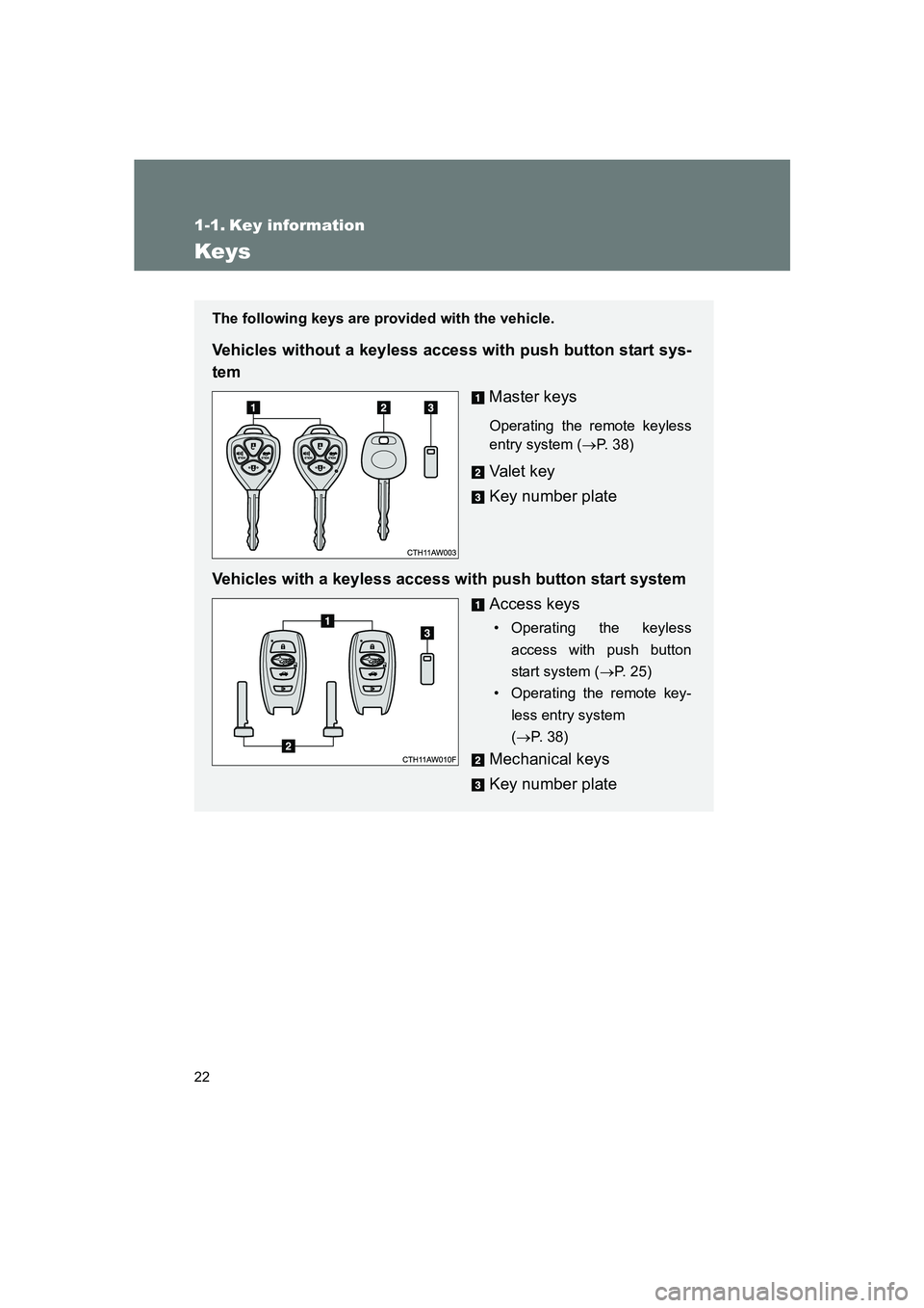 SUBARU BRZ 2019 Owners Manual 22
BRZ_U
1-1. Key information
Keys
The following keys are provided with the vehicle.
Vehicles without a keyless access with push button start sys-
temMaster keys
Operating the remote keyless
entry sys SUBARU BRZ 2019 Owners Manual 22
BRZ_U
1-1. Key information
Keys
The following keys are provided with the vehicle.
Vehicles without a keyless access with push button start sys-
temMaster keys
Operating the remote keyless
entry sys