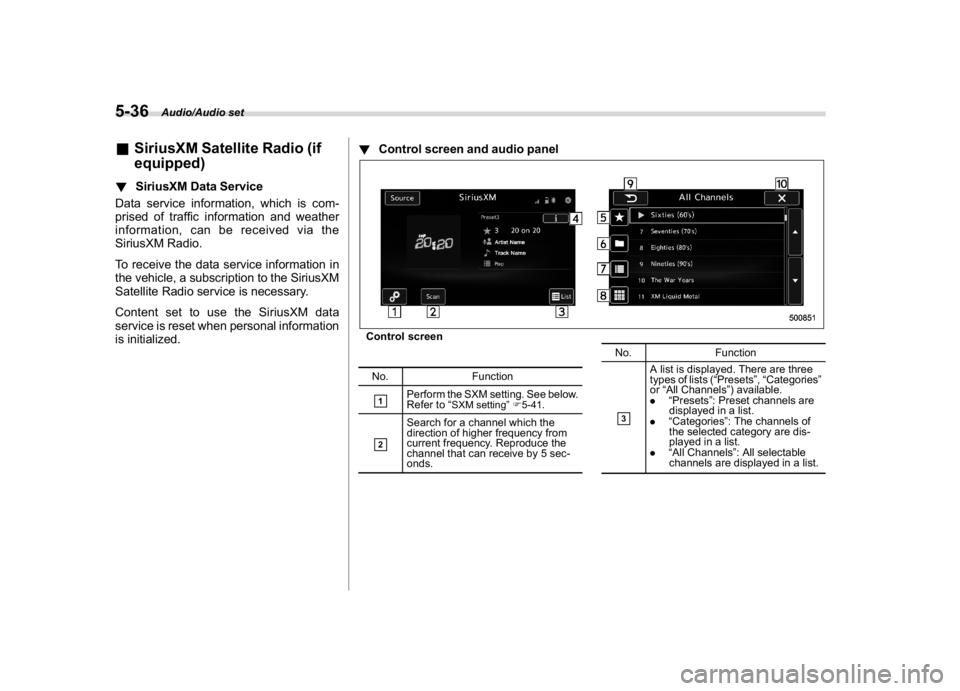 SUBARU WRX 2018 Owners Manual (280,1)
北米Model "A1700BE-B" EDITED: 2017/ 10/ 11
&SiriusXM Satellite Radio (if
equipped)!SiriusXM Data Service
Data service information, which is com-
prised of traffic information and weather
inf SUBARU WRX 2018 Owners Manual (280,1)
北米Model "A1700BE-B" EDITED: 2017/ 10/ 11
&SiriusXM Satellite Radio (if
equipped)!SiriusXM Data Service
Data service information, which is com-
prised of traffic information and weather
inf