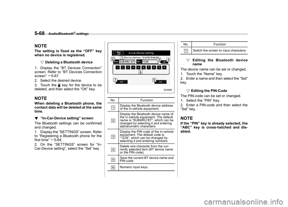 SUBARU WRX 2018 Owners Manual (312,1)
北米Model "A1700BE-B" EDITED: 2017/ 10/ 11
NOTEThe setting is fixed as the“OFF”key
when no device is registered.
!Deleting a Bluetooth device
1. Display the“BT Devices Connection”
sc SUBARU WRX 2018 Owners Manual (312,1)
北米Model "A1700BE-B" EDITED: 2017/ 10/ 11
NOTEThe setting is fixed as the“OFF”key
when no device is registered.
!Deleting a Bluetooth device
1. Display the“BT Devices Connection”
sc