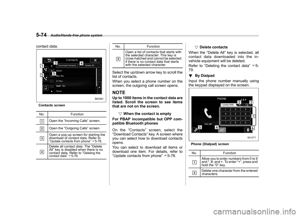 SUBARU WRX 2018 Owners Manual (318,1)
北米Model "A1700BE-B" EDITED: 2017/ 10/ 11
contact data.Contacts screen
No. Function&1
Open the“Incoming Calls”screen.
&2
Open the“Outgoing Calls”screen.
&3
Open a pop-up screen for SUBARU WRX 2018 Owners Manual (318,1)
北米Model "A1700BE-B" EDITED: 2017/ 10/ 11
contact data.Contacts screen
No. Function&1
Open the“Incoming Calls”screen.
&2
Open the“Outgoing Calls”screen.
&3
Open a pop-up screen for