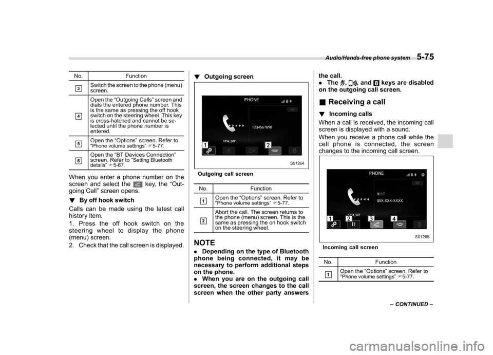 SUBARU WRX 2018 Owners Manual (319,1)
北米Model "A1700BE-B" EDITED: 2017/ 10/ 11
No. Function&3
Switch the screen to the phone (menu)
screen.
&4
Open the“Outgoing Calls”screen and
dials the entered phone number. This
is the SUBARU WRX 2018 Owners Manual (319,1)
北米Model "A1700BE-B" EDITED: 2017/ 10/ 11
No. Function&3
Switch the screen to the phone (menu)
screen.
&4
Open the“Outgoing Calls”screen and
dials the entered phone number. This
is the