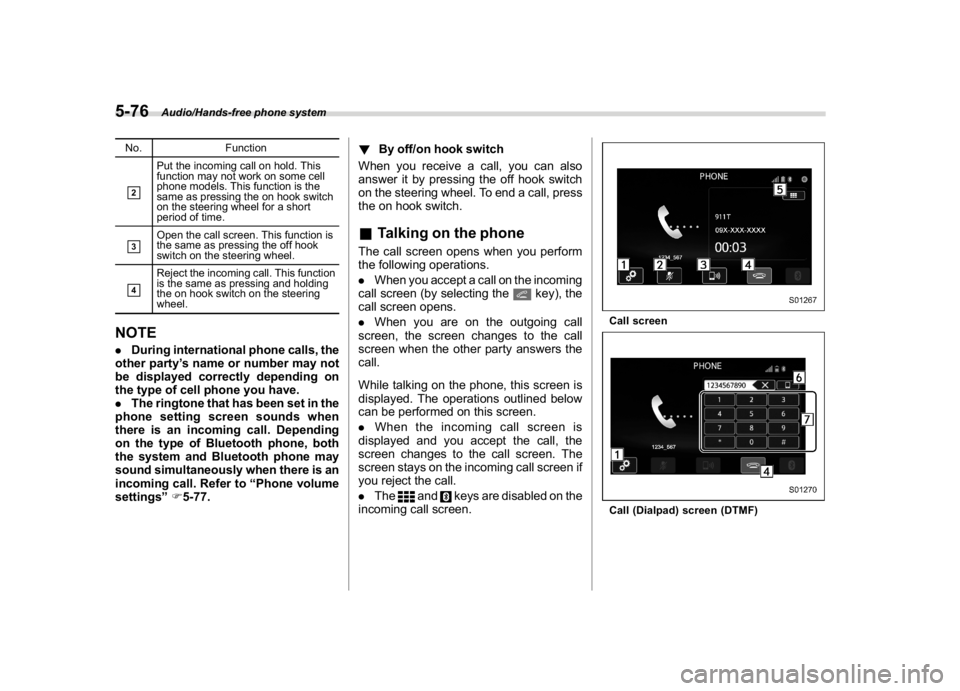 SUBARU WRX 2018 Service Manual (320,1)
北米Model "A1700BE-B" EDITED: 2017/ 10/ 11
No. Function&2
Put the incoming call on hold. This
function may not work on some cell
phone models. This function is the
same as pressing the on ho